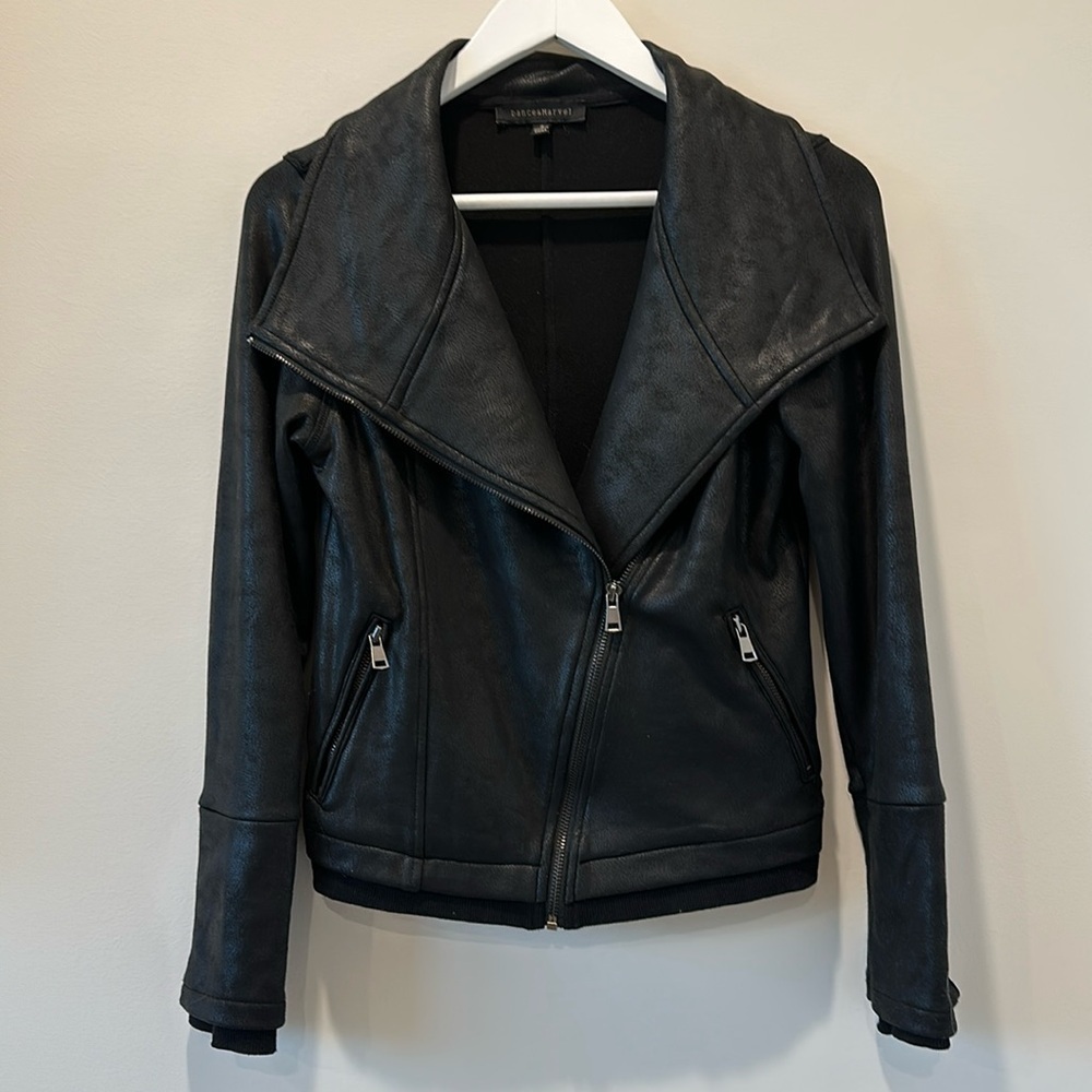 Women’s Black Leather Moto Jacket Long Sleeve Size Small Mobwife Grunge